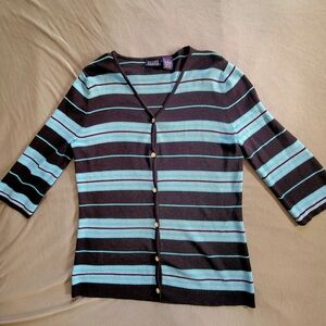 Hillard & Hanson Striped Black and Blue Cardigan Sweater - Like New - S